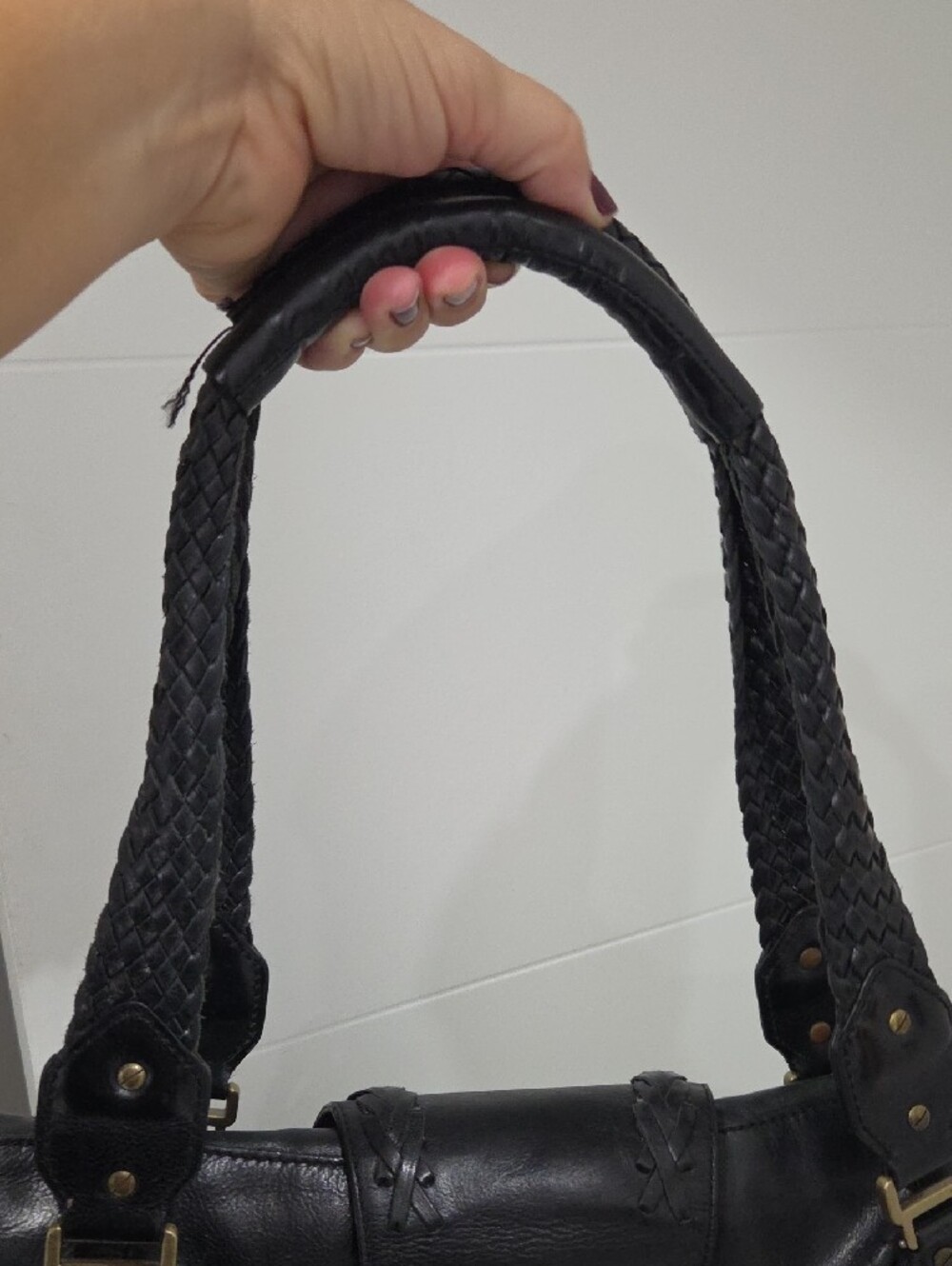 Cole Haan Village Weave Black Leather Shoulder Bag (As-Is / Wear) - Picture 5 of 16